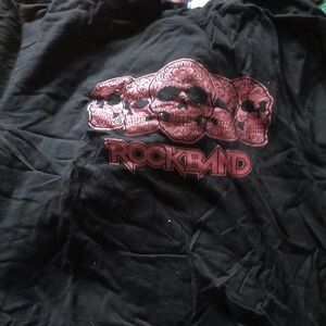 Rock Band Black T-Shirt with Red Skull Design